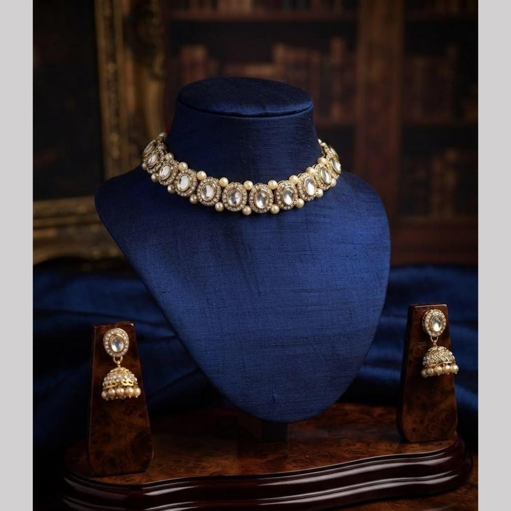 Kavita Art Premium Crystal Stone And Pearl Choker Necklace Set for Women