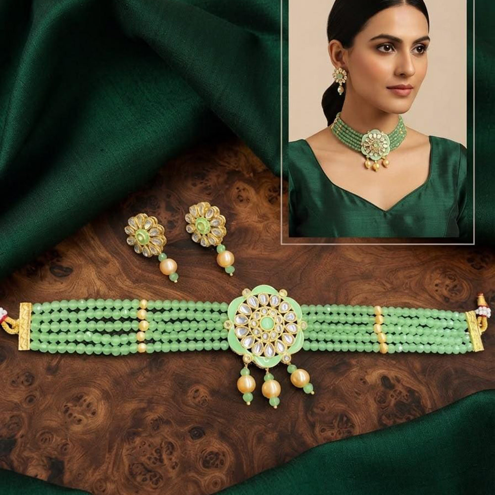Kavita Art Royal Kundan Stone Pearl And Beads Choker Necklace Set