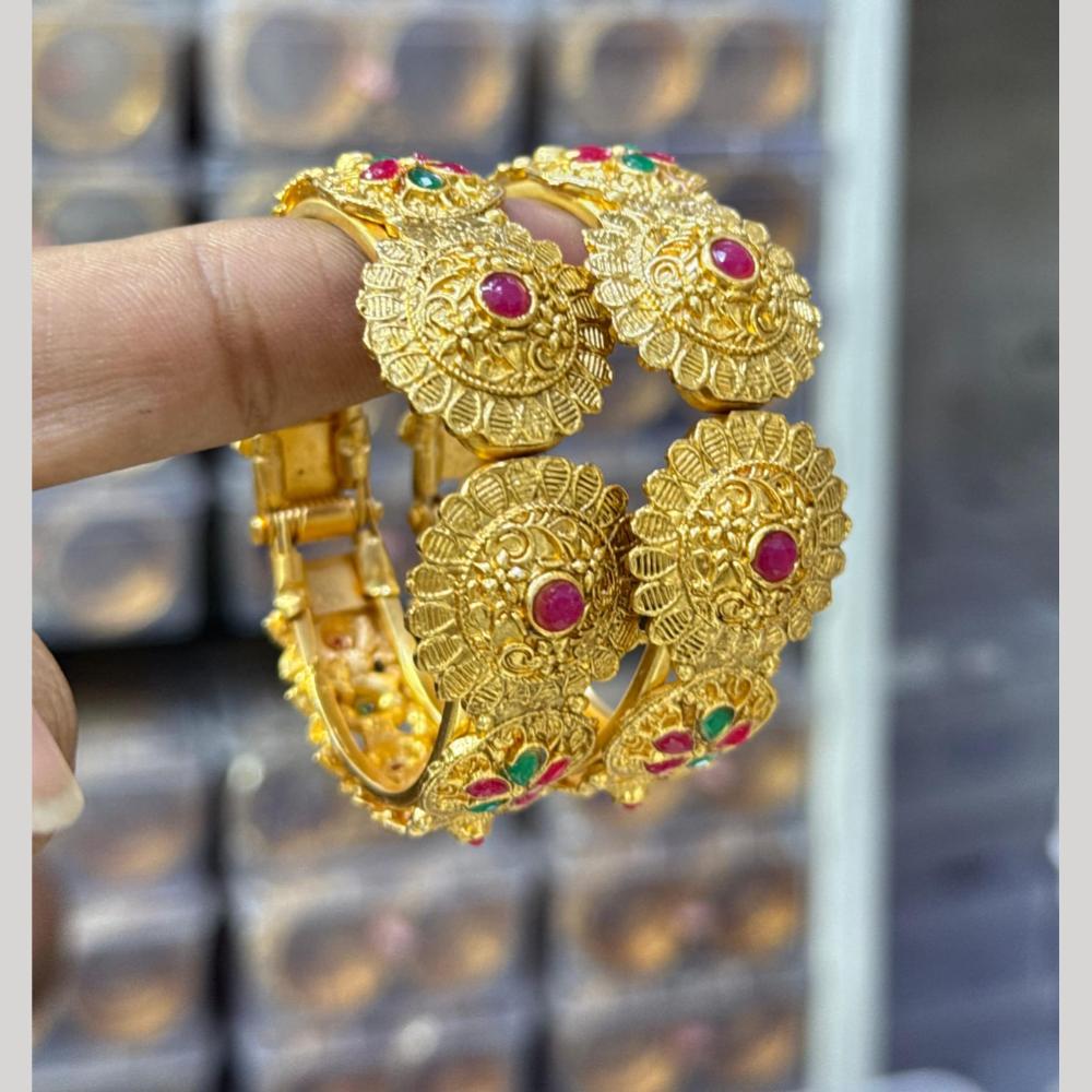Kavita Art Festive Gold Plated Pota Stone Openable Bangles Set