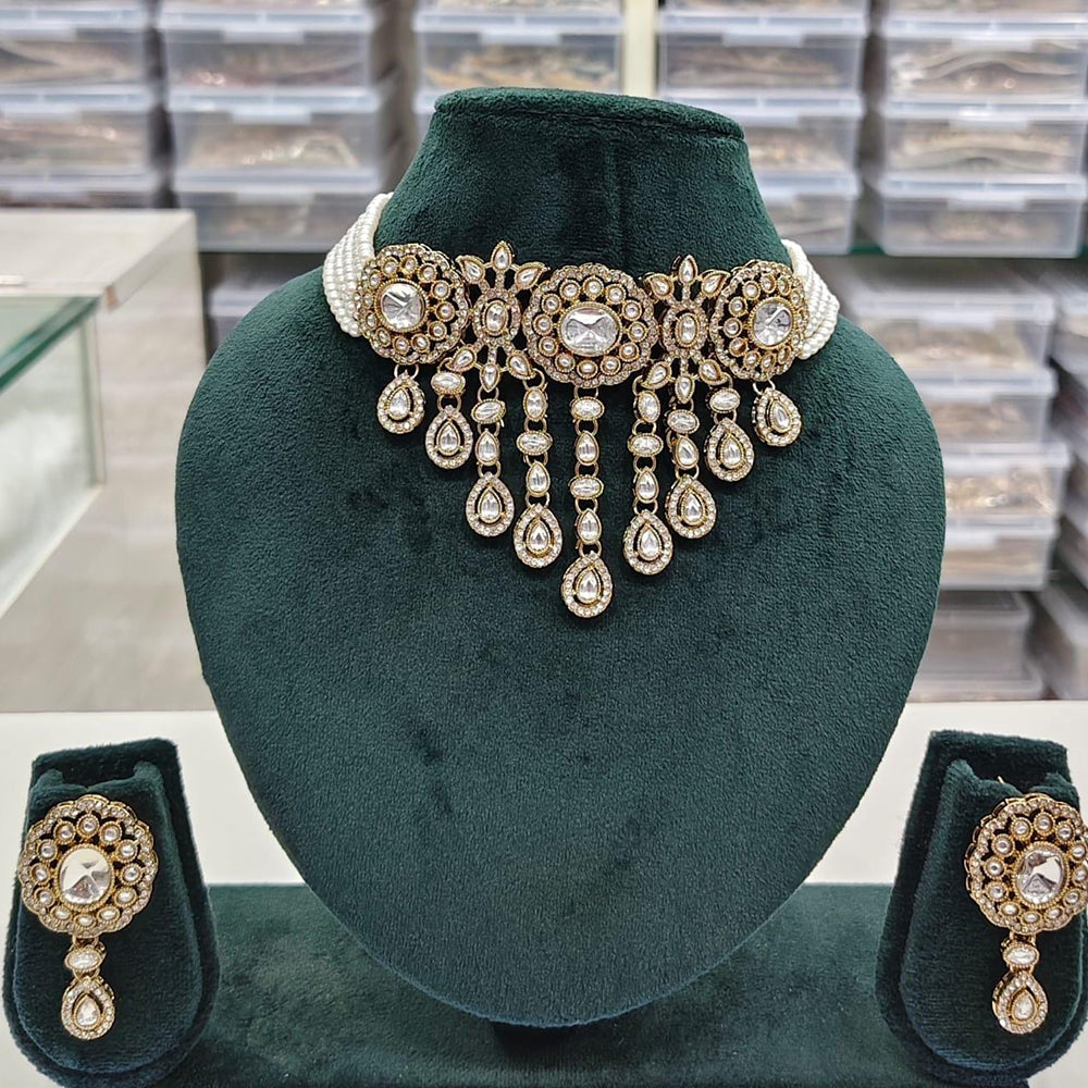 Kavita Art Elegant Pota Stone And Pearl Choker Necklace Set for Women