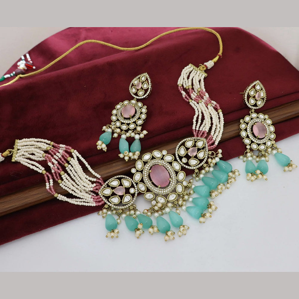 Kavita Art Elegant Pota Stone And Pearl Choker Necklace Set for Women