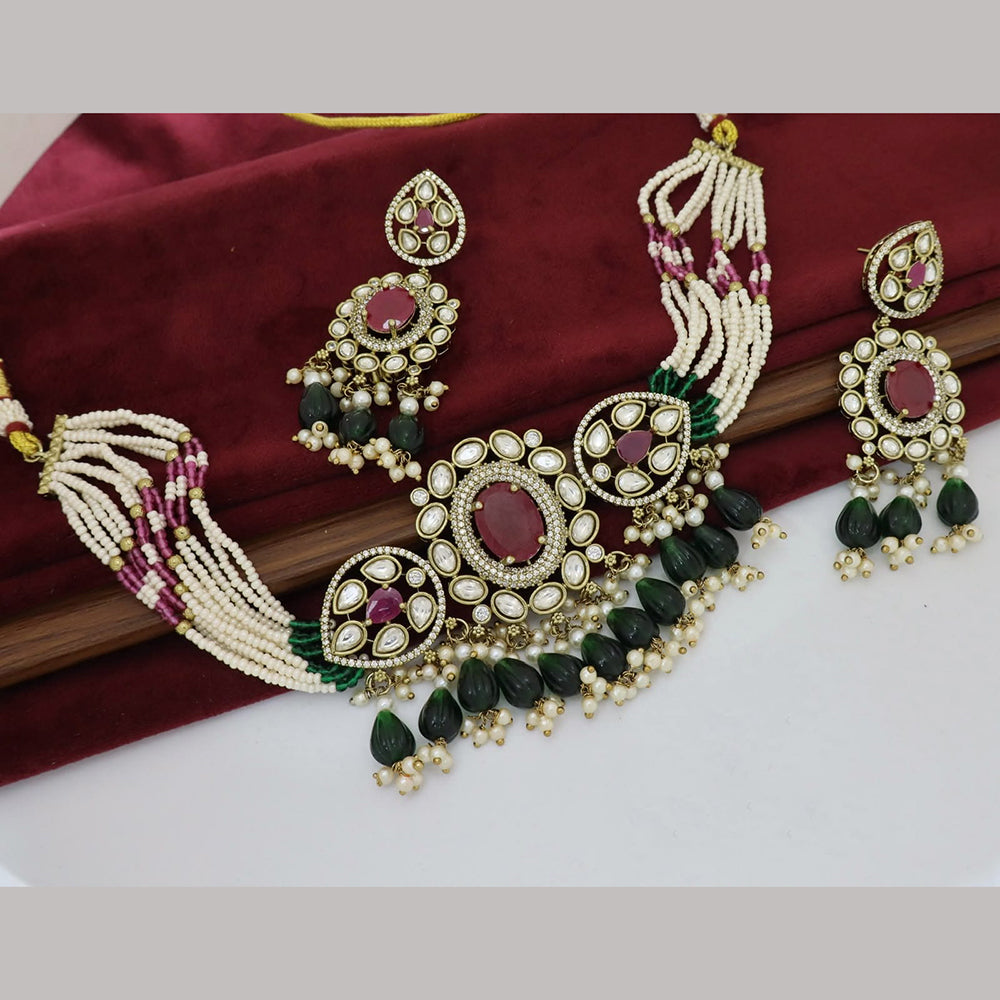 Kavita Art Elegant Pota Stone And Pearl Choker Necklace Set for Women