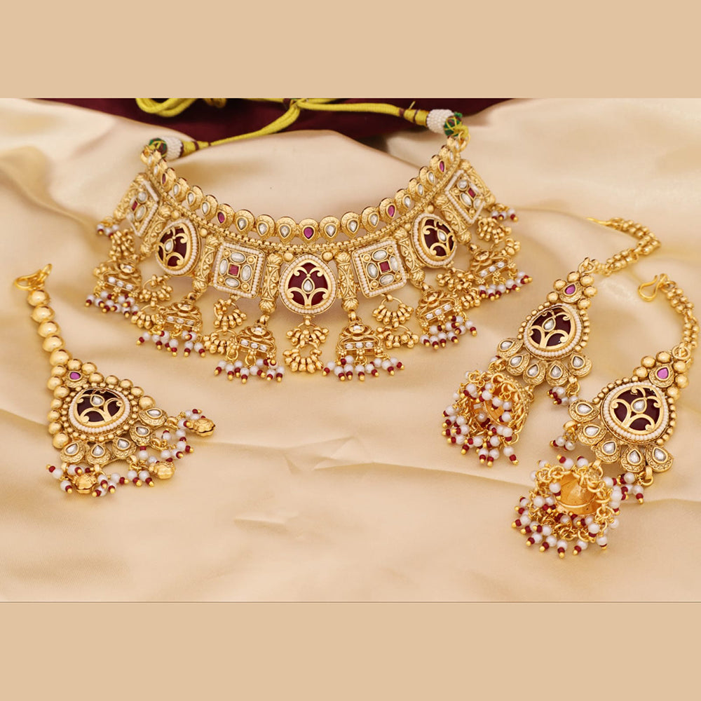 Kavita Art Elegant Pota Stone And Pearl Choker Necklace Set for Women