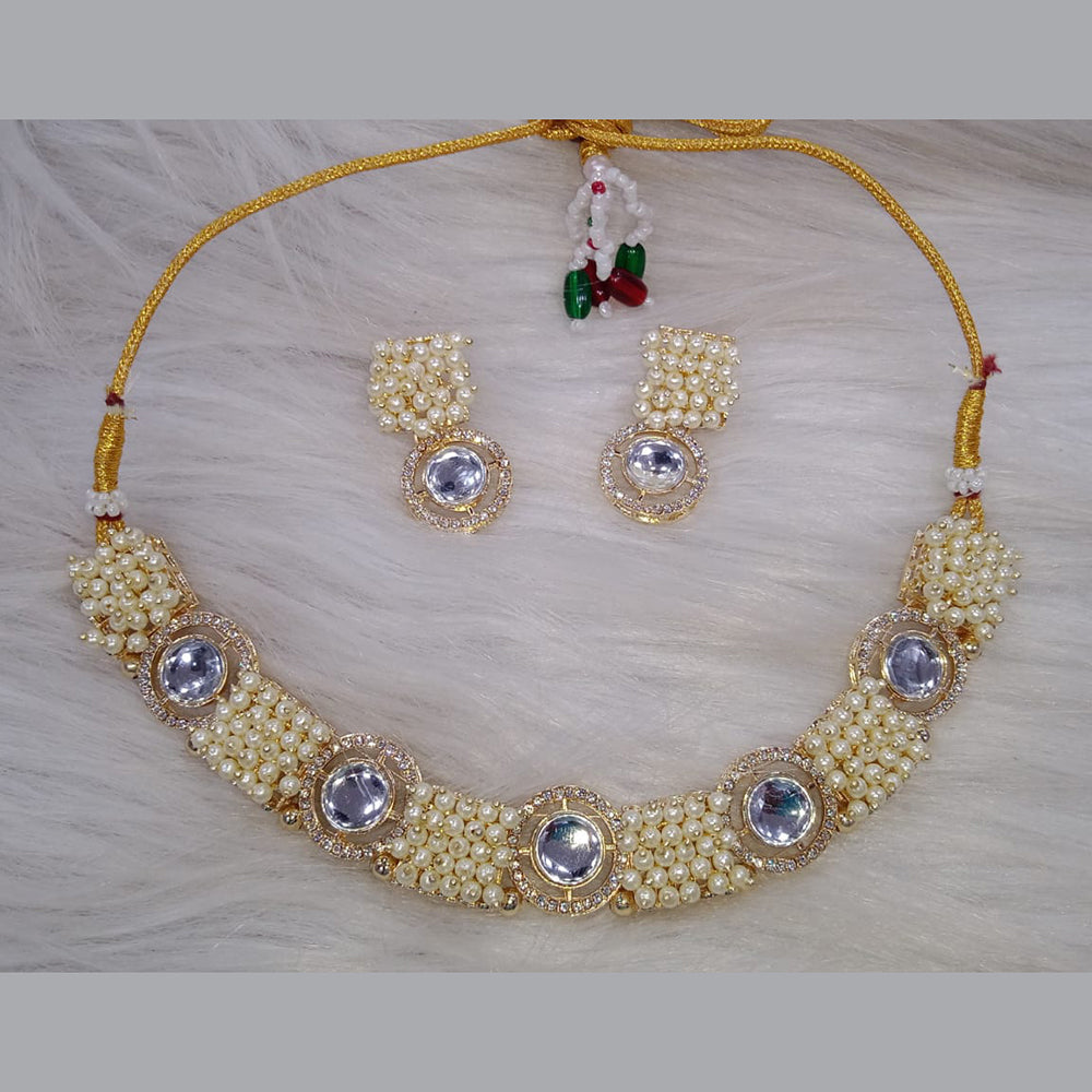 SNERA Gold Plated Kundan Stone And Pearl Necklace Set