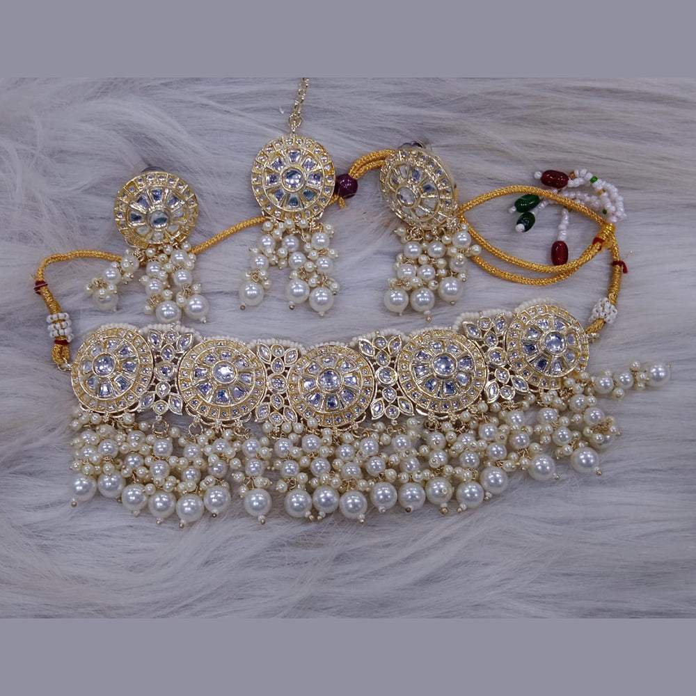 SNERA Gold Plated Kundan Stone And Pearl Necklace Set