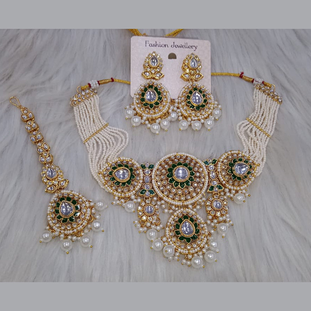 SNERA Gold Plated Kundan Stone And Pearl Necklace Set