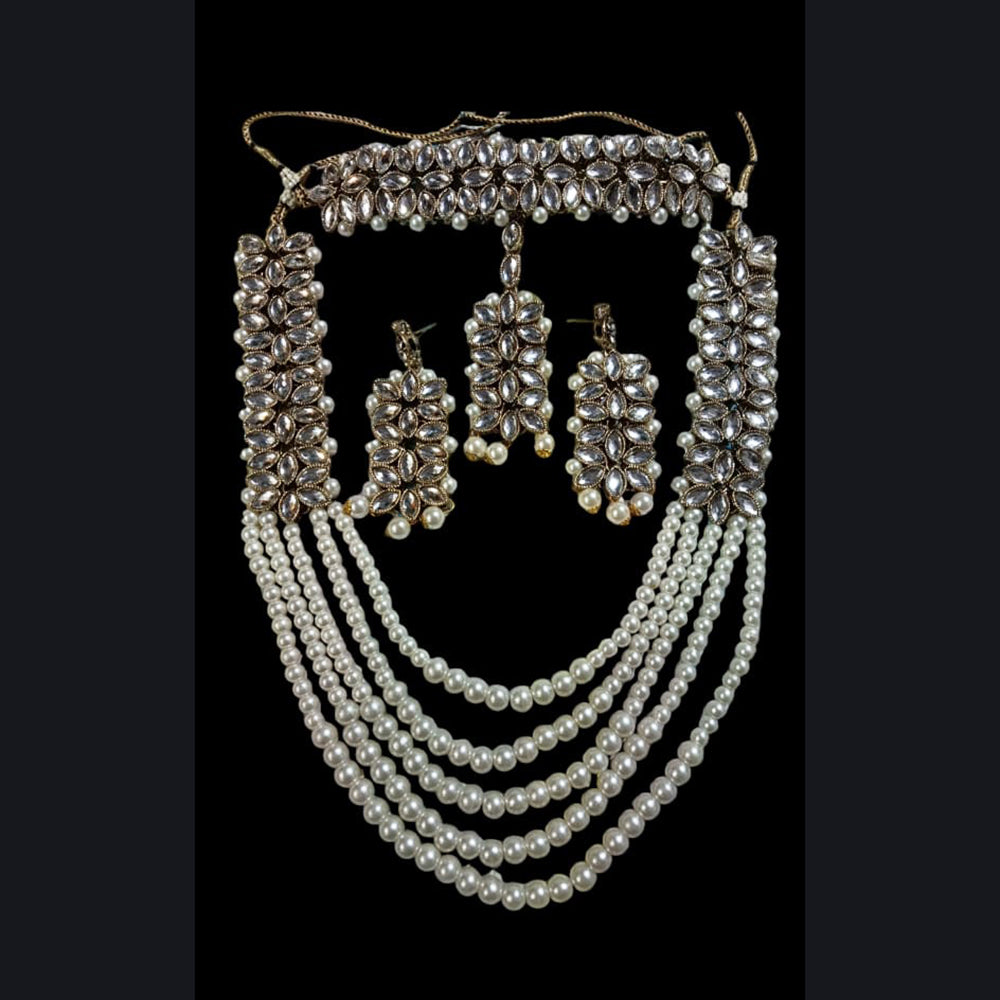 SNERA Gold Plated Kundan Stone And Pearl Necklace Set