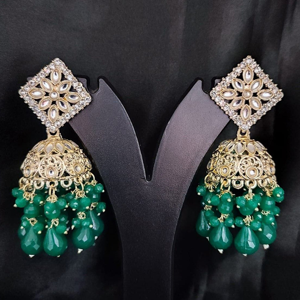 SNERA Gold Plated Kundan Stone And Beads Jhumki Earrings