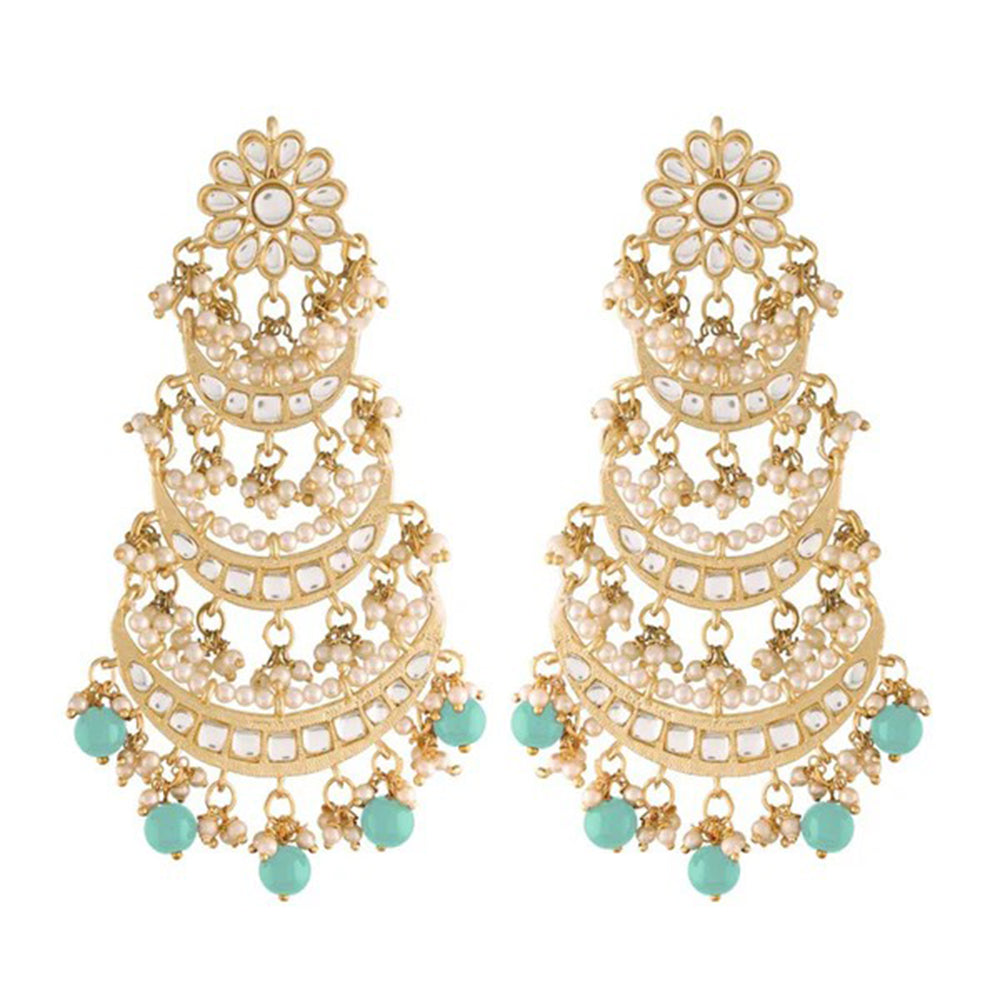 SNERA Gold Plated Kundan Stone And Pearl Dangler Earrings