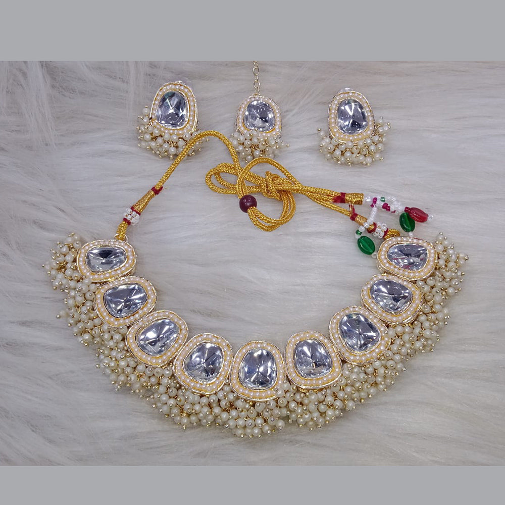 SNERA Gold Plated Kundan Stone And Pearl Necklace Set