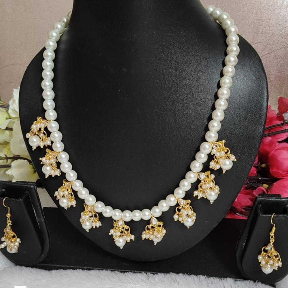 SNERA Gold Plated Kundan Stone And Pearl Necklace Set