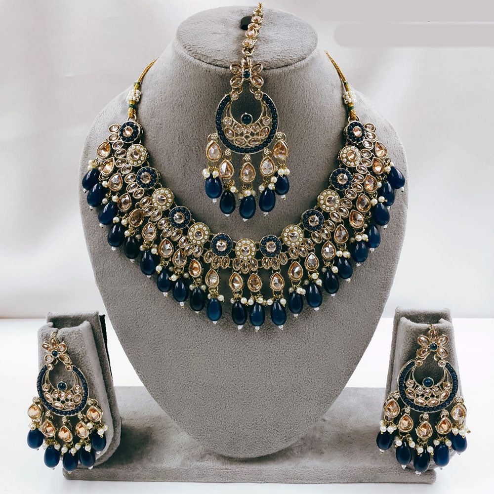 SNERA Gold Plated Kundan Stone & Beads Necklace Set
