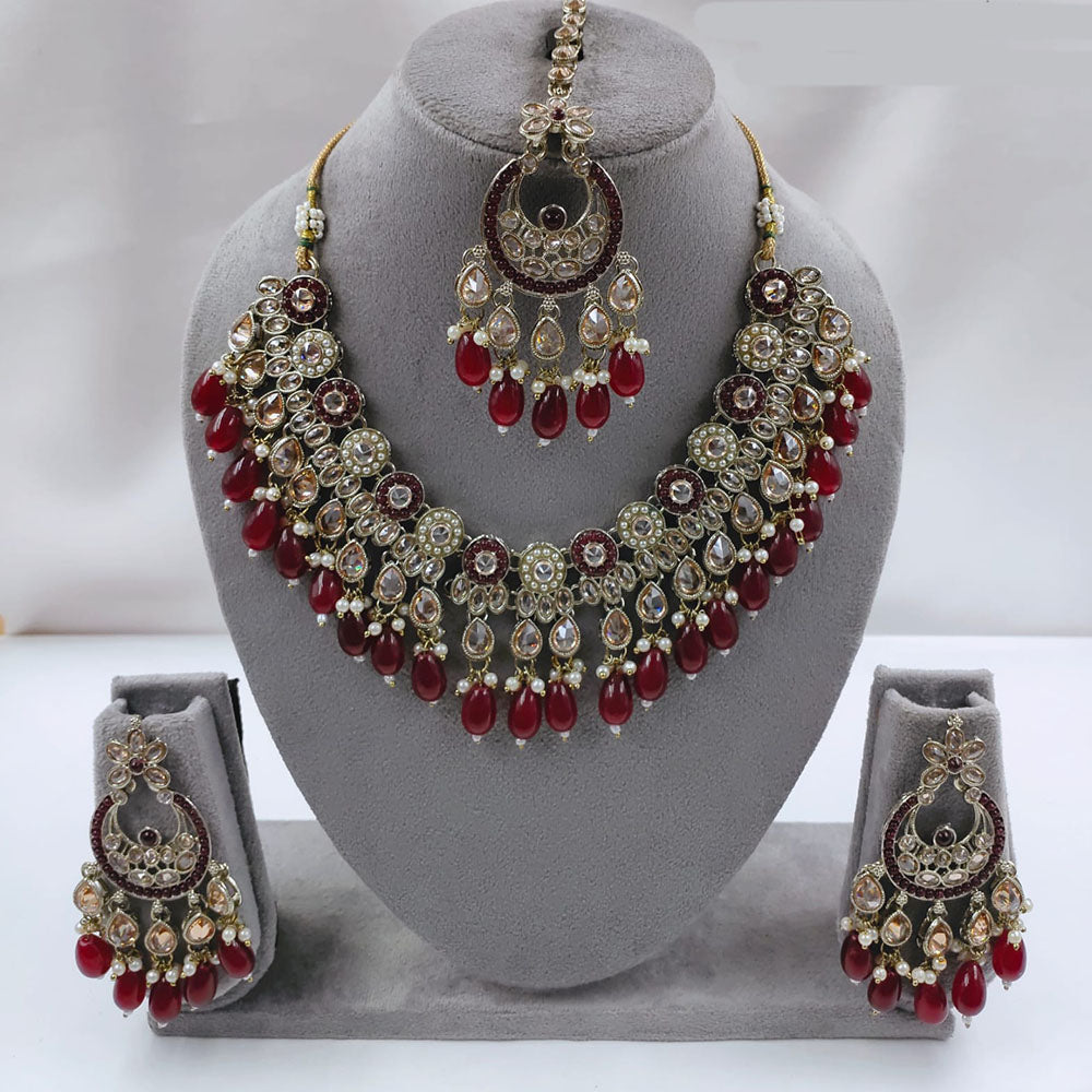 SNERA Gold Plated Kundan Stone & Beads Necklace Set