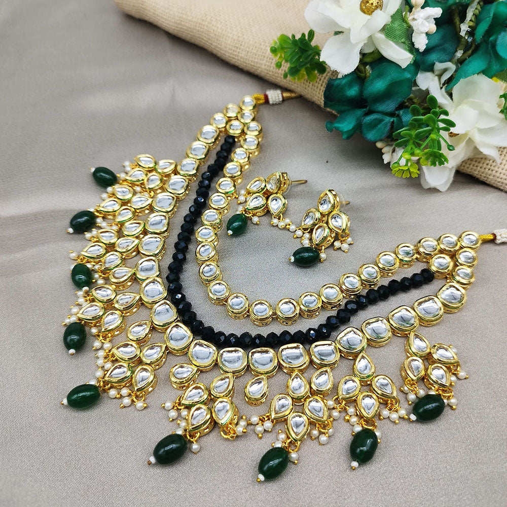 SNERA Gold Plated Kundan Stone & Pearls Necklace Set