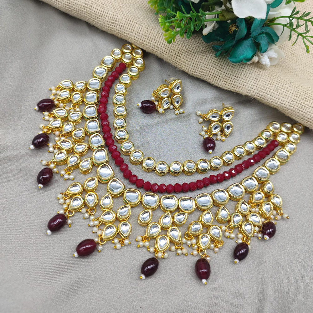 SNERA Gold Plated Kundan Stone & Pearls Necklace Set