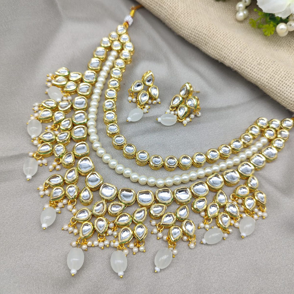 SNERA Gold Plated Kundan Stone & Pearls Necklace Set