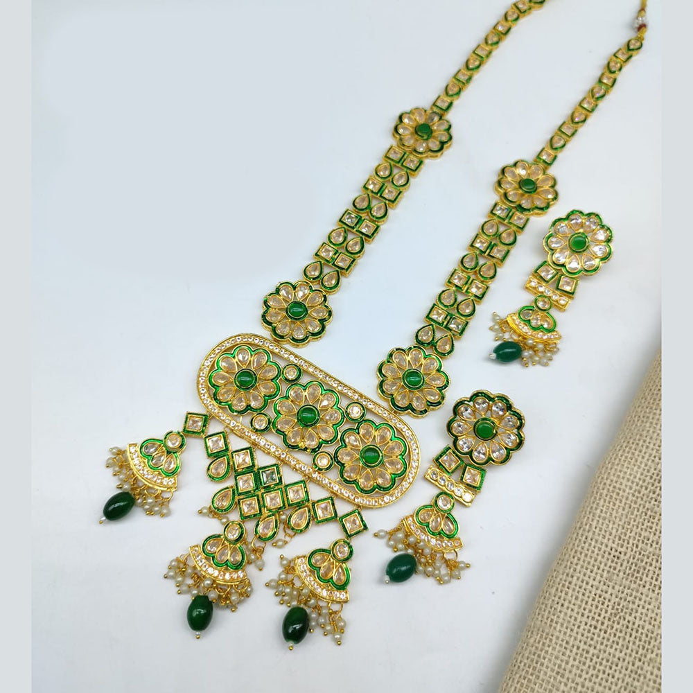SNERA Gold Plated Crystal Stone & Pearls Necklace Set