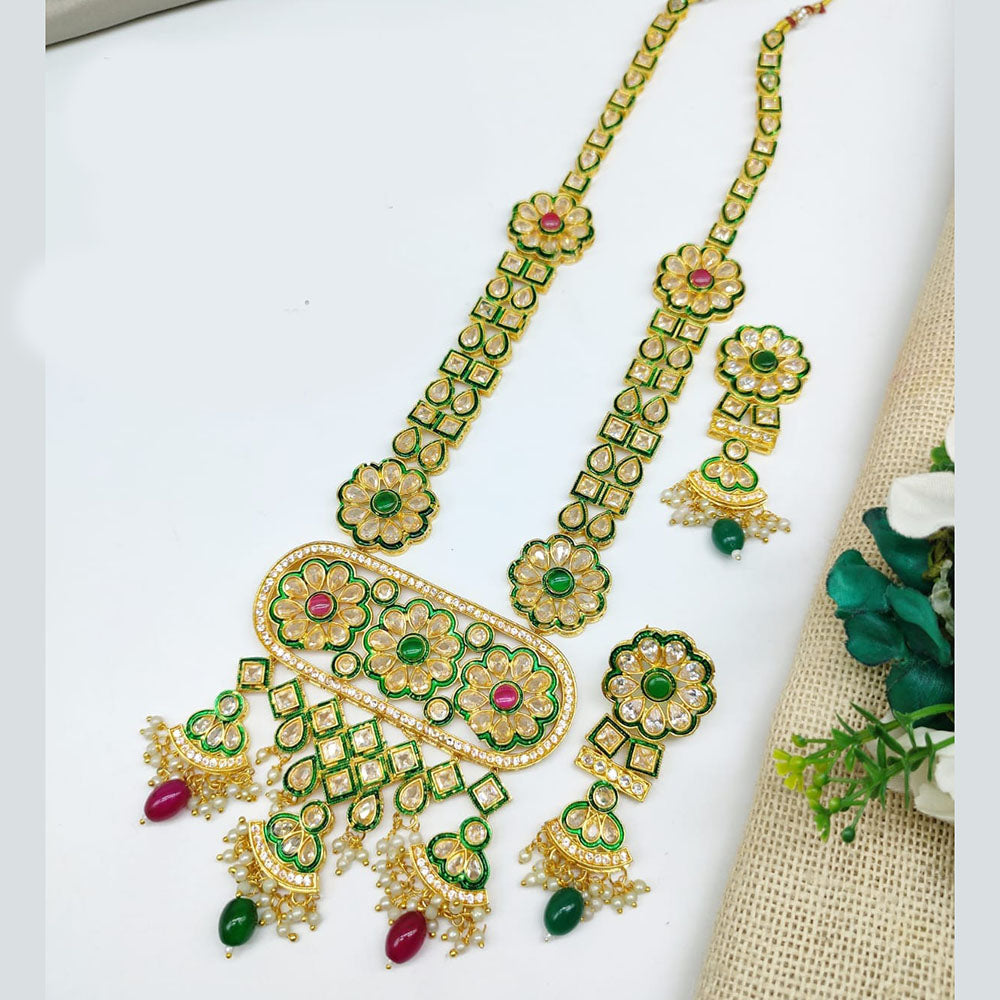 SNERA Gold Plated Crystal Stone & Pearls Necklace Set