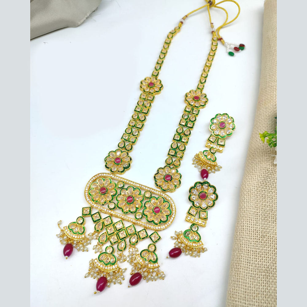 SNERA Gold Plated Crystal Stone & Pearls Necklace Set
