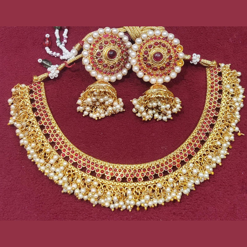 SNERA Gold Plated Pota Stone And Pearl Necklace Set