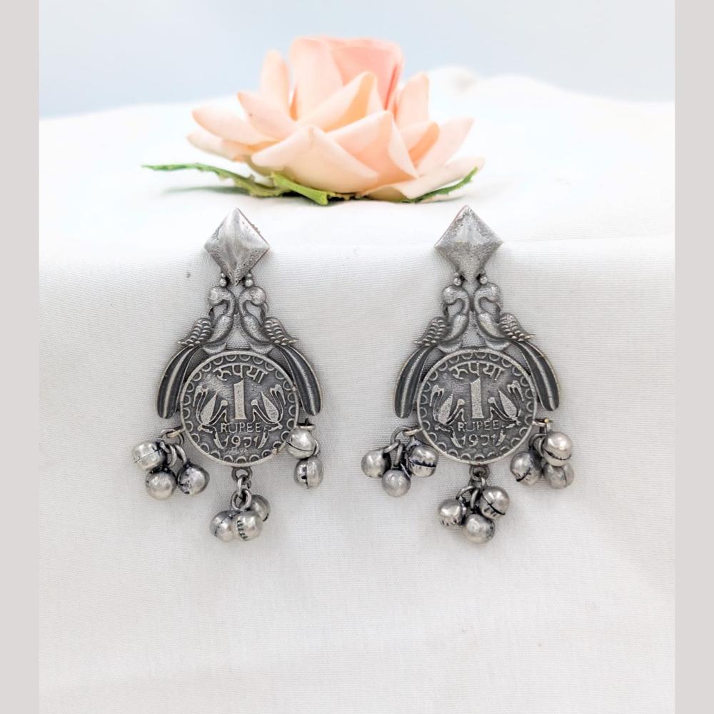 SNERA Oxidised Plated One Rupee Coin Inspired Dangler Earrings