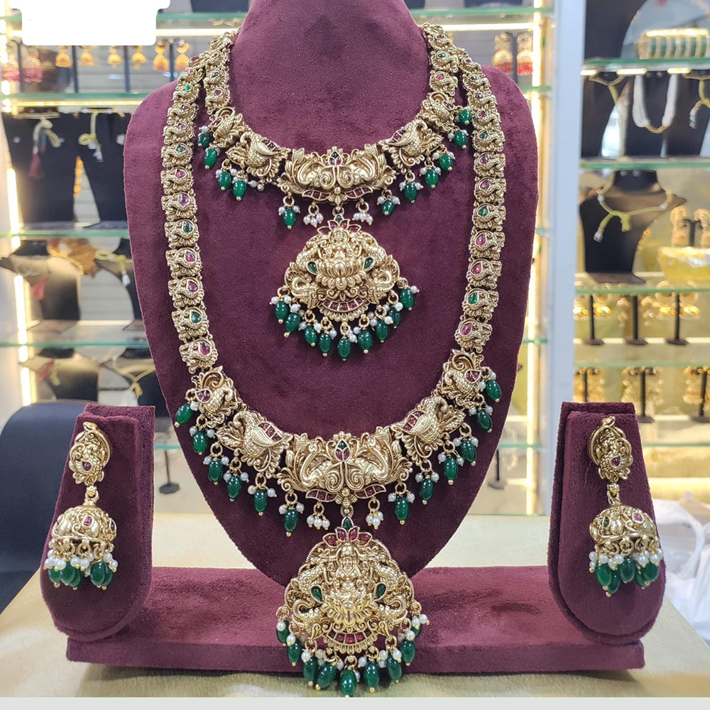 SNERA Gold Plated Pota Stone And Beads Temple Double Necklace Set
