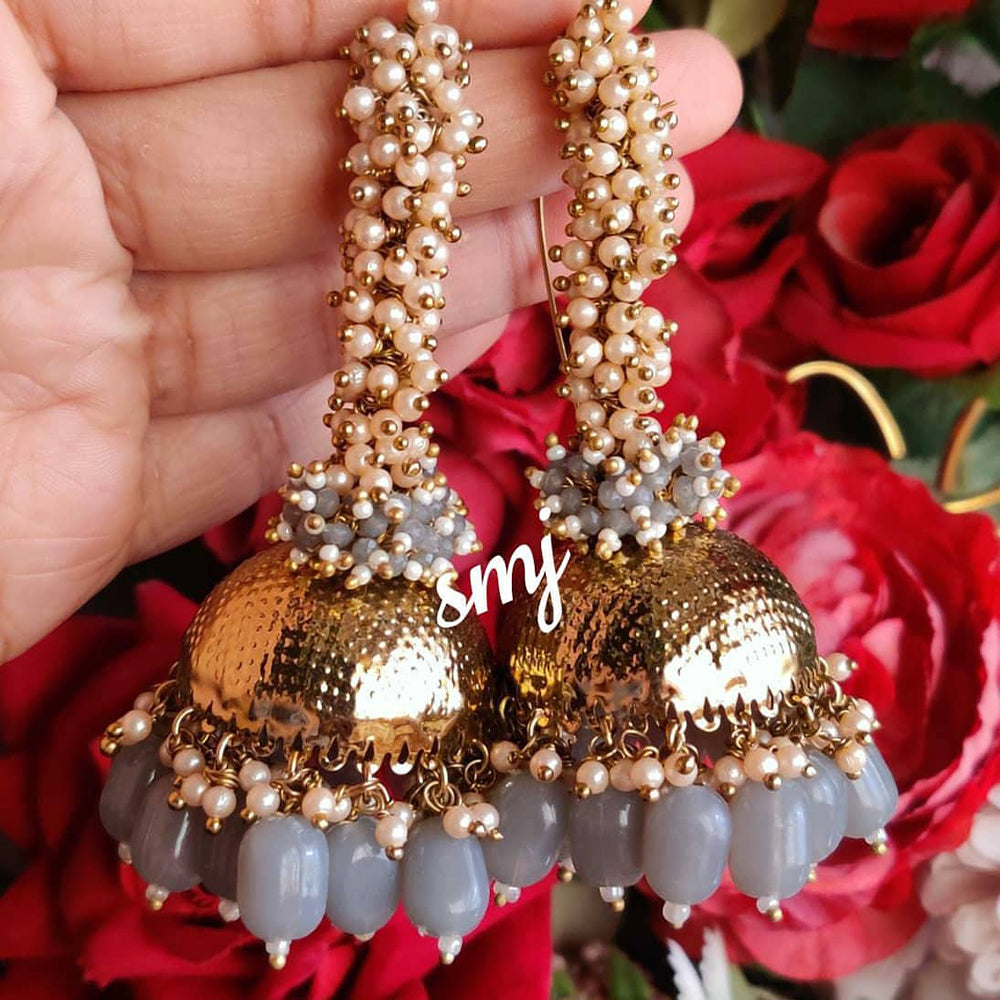 SNERA Gold Plated Beads And Pearls Jhumki Earrings