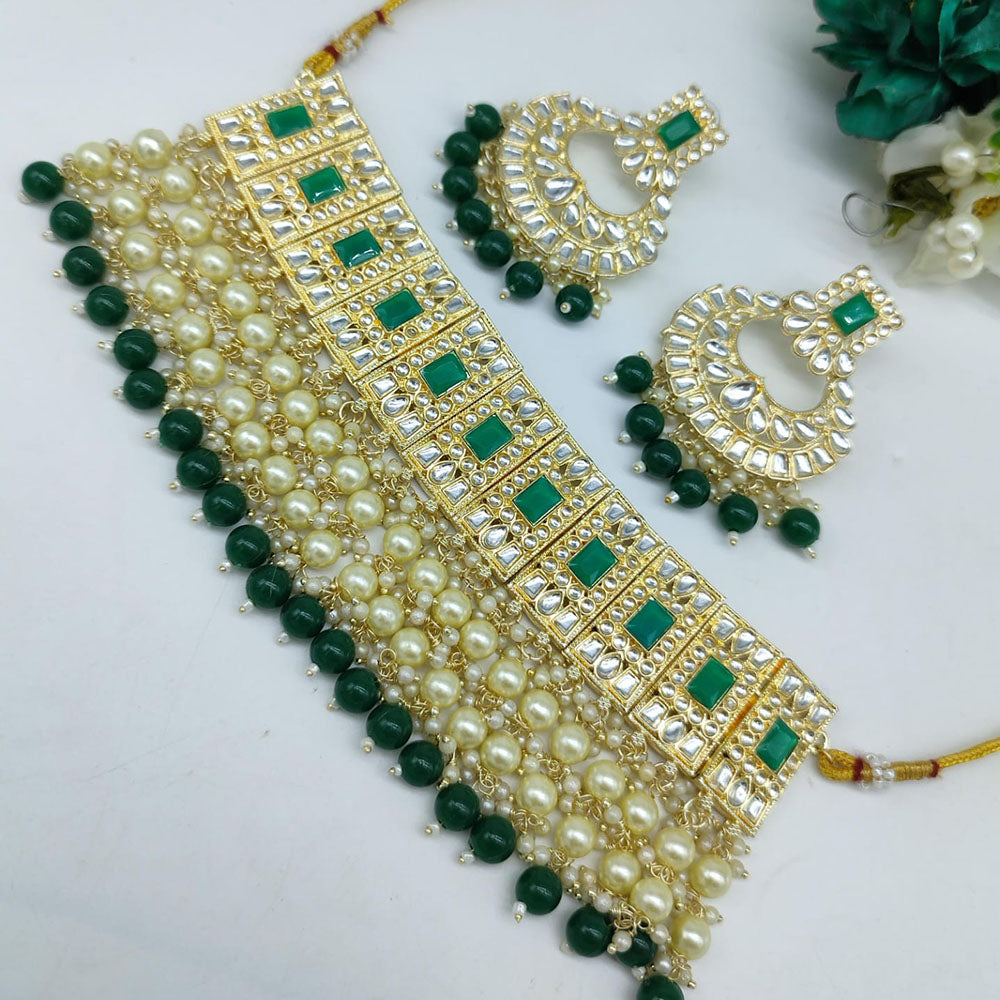 SNERA Party Wear Kundan Stone And Pearl Choker Necklace Set