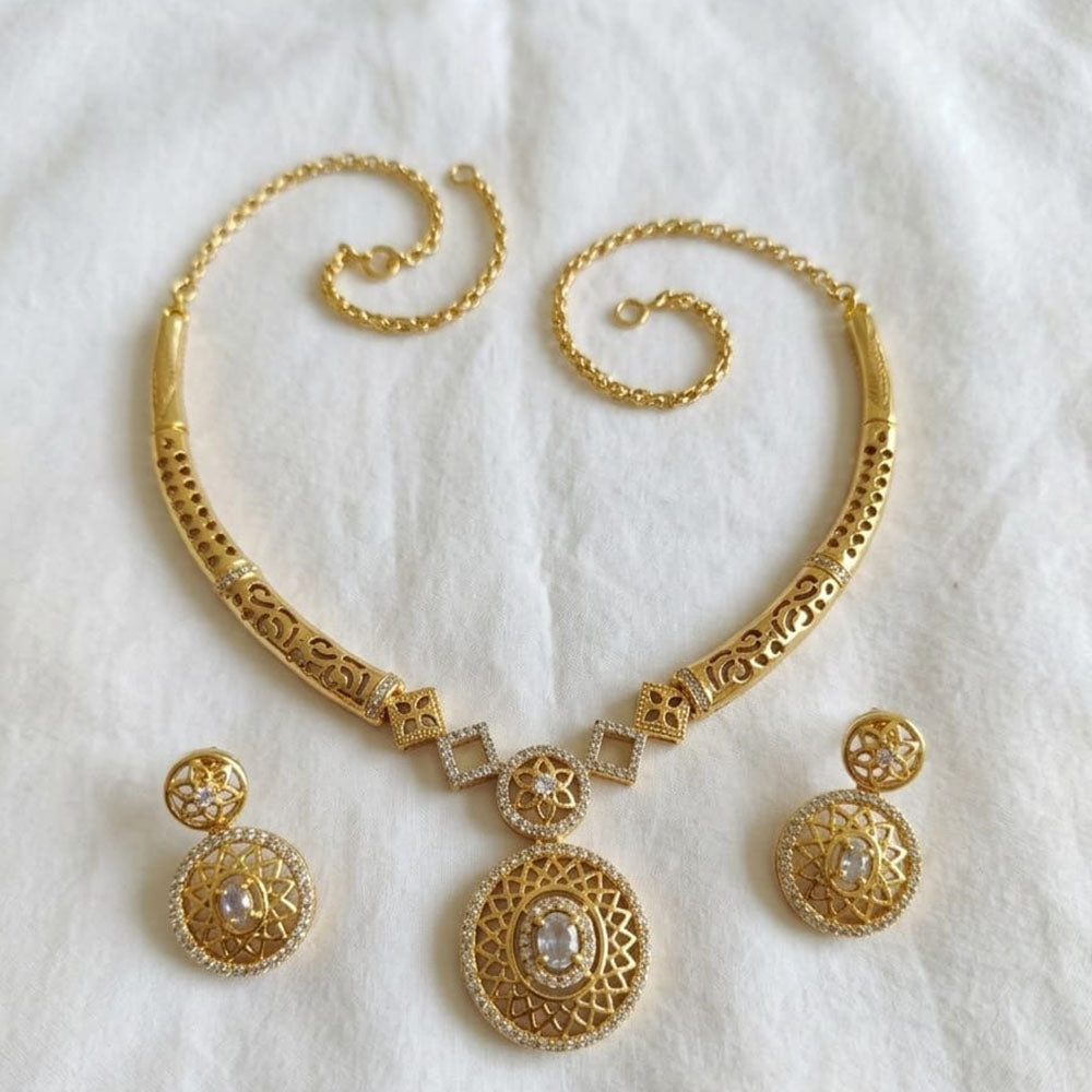 SNERA Traditional Gold Plated Austrian Stone Designer Necklace Set with Earrings
