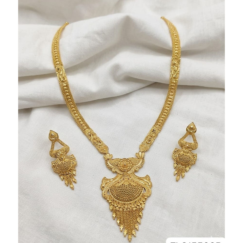 SNERA Traditional Gold Plated Designer Long Necklace Set with Earrings