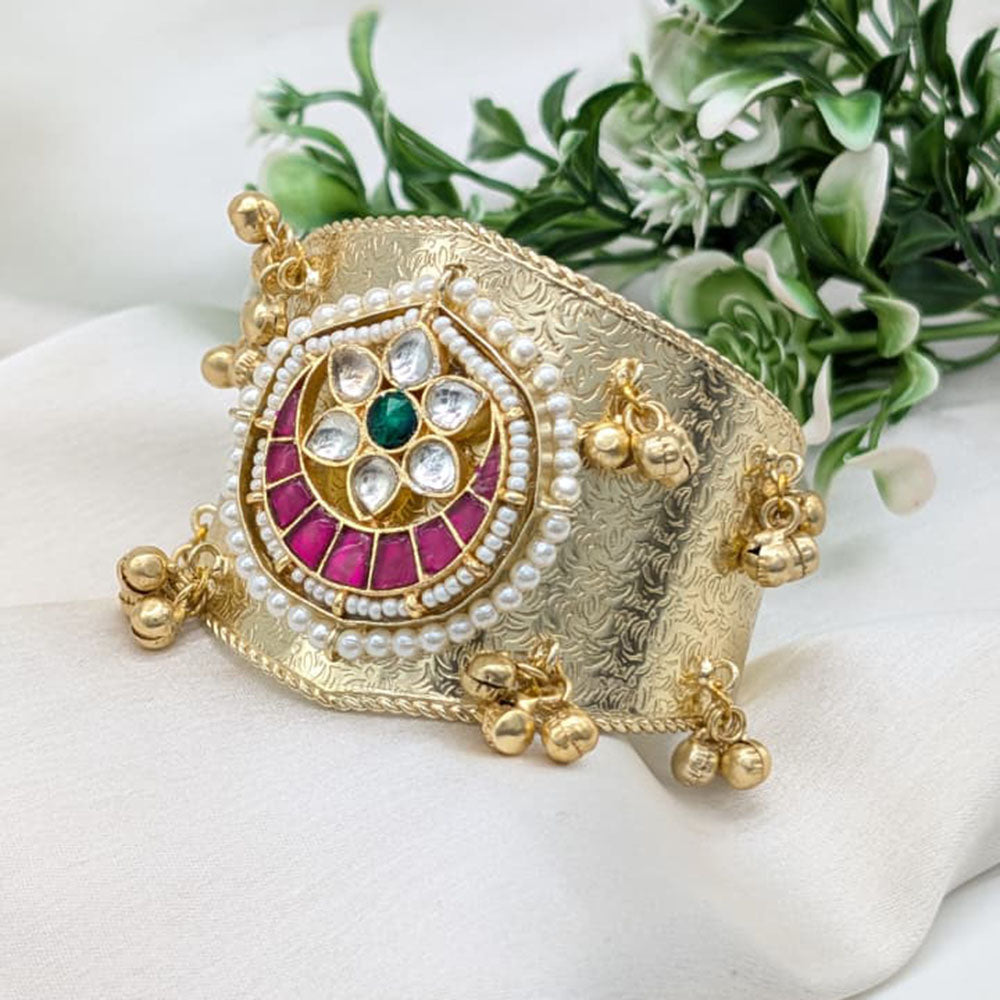 SNERA Kundan Stone And Pearl Ghungroo Designer Bracelet for Women