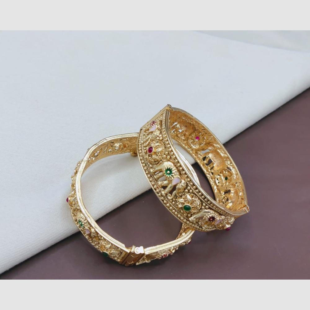 SNERA Elegant Pota Stone Elephent Design Openable Bangles Set