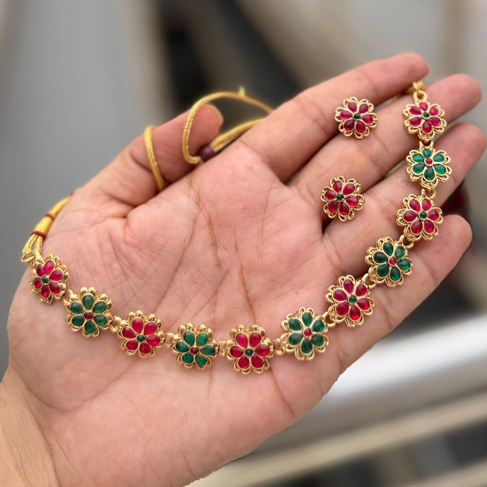 SNERA Gold Plated Ethnic Pota Stone Necklace Set