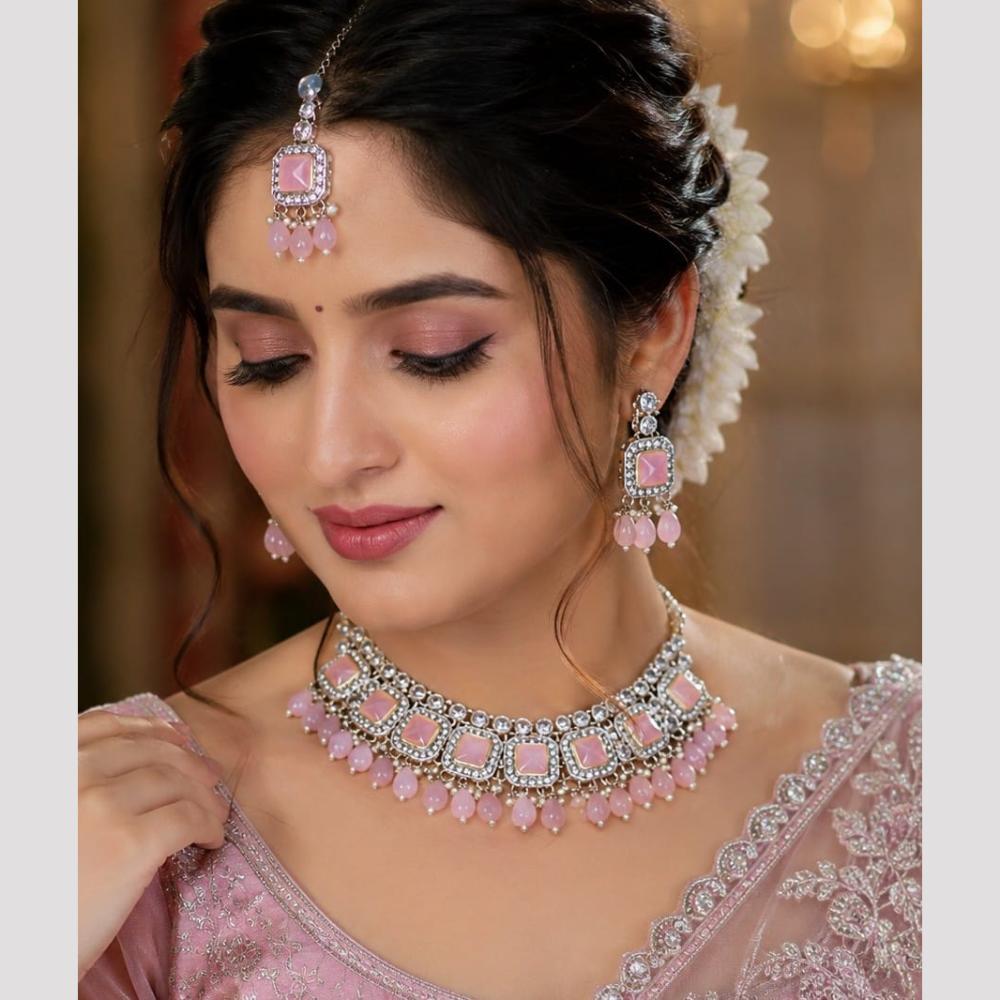 SNERA Elegant Crystal Stone And Pearl Necklace Set Women