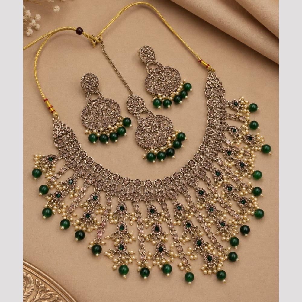 SNERA Elegant Crystal Stone And Pearl Necklace Set Women
