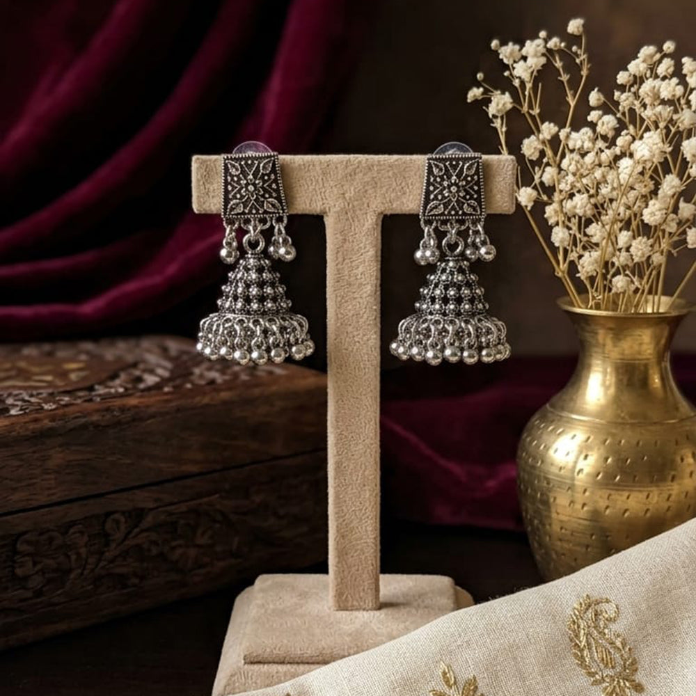 SNERA Vintage Oxidised Plated Pearl Jhumki Earrings for Women