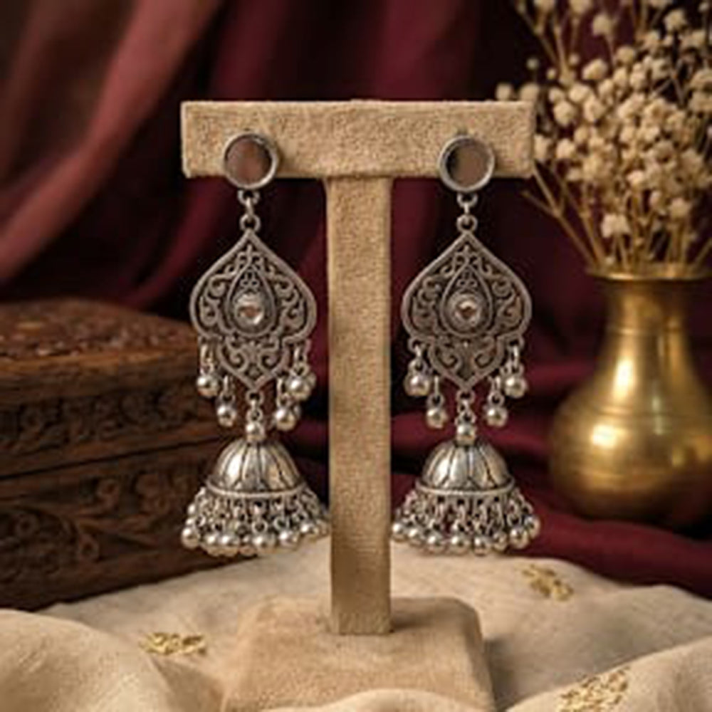 SNERA Vintage Oxidised Plated Mirror Jhumki Earrings for Women