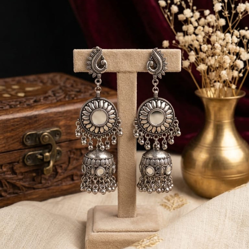 SNERA Vintage Oxidised Plated Mirror Jhumki Earrings for Women