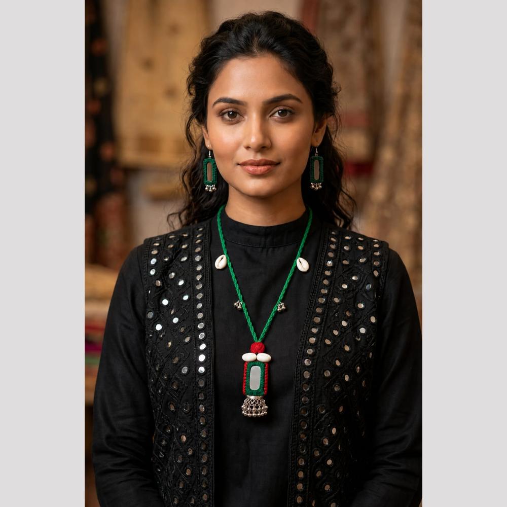 SNERA Mirror And Shell Embellished Ethnic Necklace Set