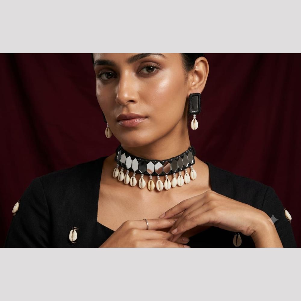 SNERA Mirror And Shell Embellished Ethnic Choker Necklace Set