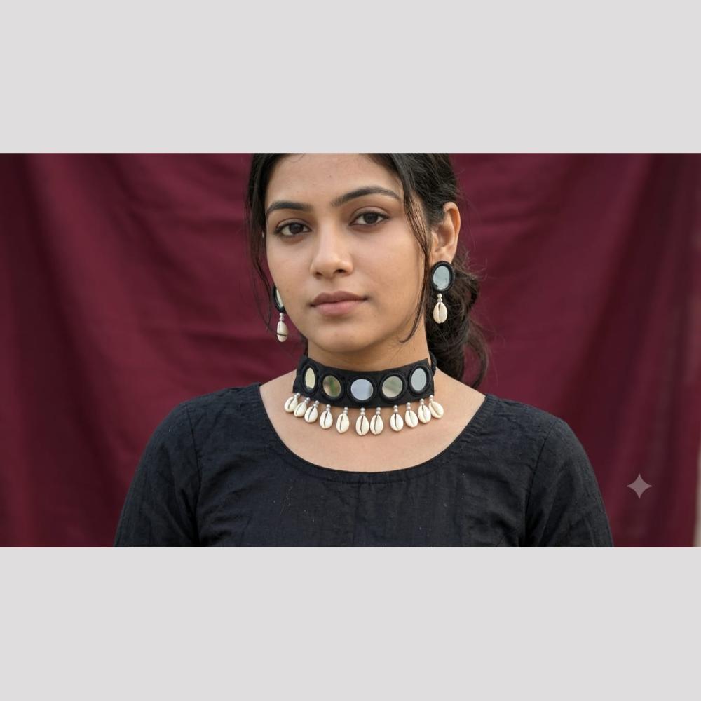 SNERA Mirror And Shell Embellished Ethnic Choker Necklace Set