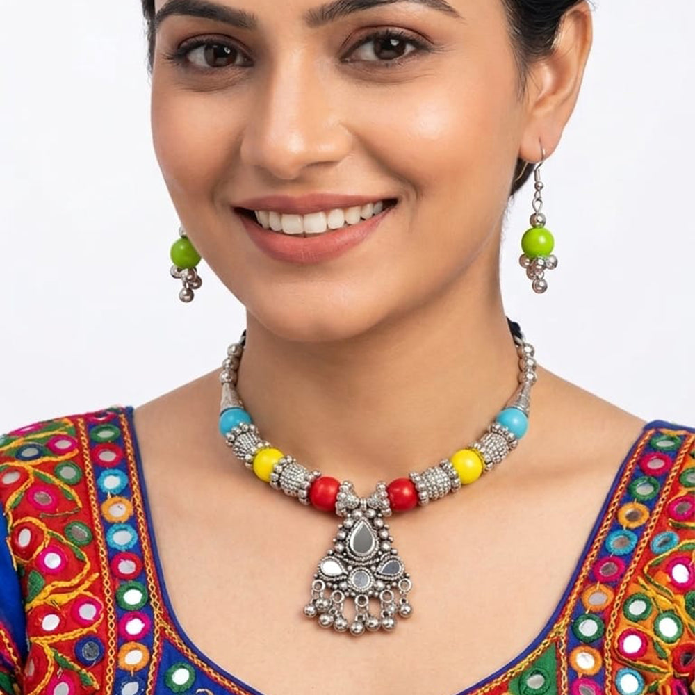 SNERA Mirror And Pearl Embellished Ethnic Necklace Set