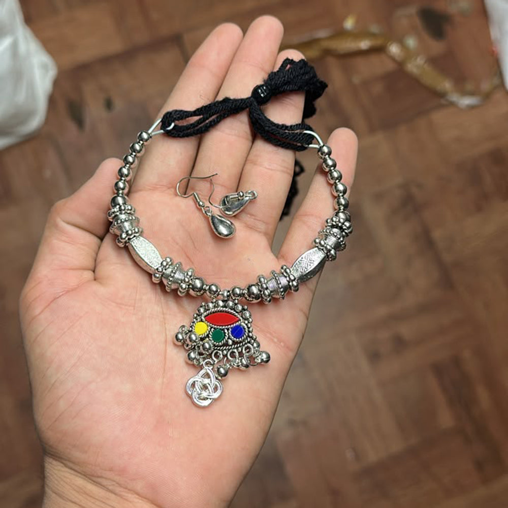 SNERA Stylish Oxidised Plated Pota Stone Necklace Set