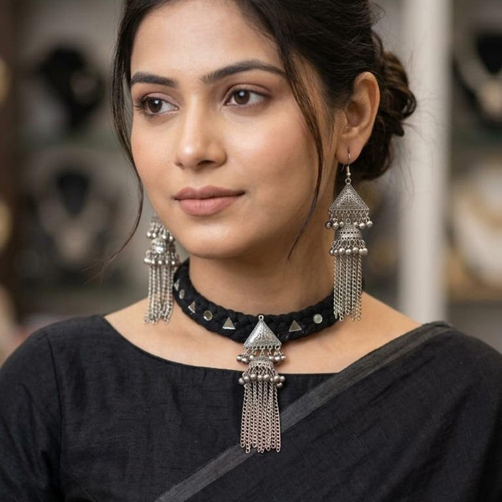 SNERA Mirror And Pearl Embellished Ethnic Choker Necklace Set