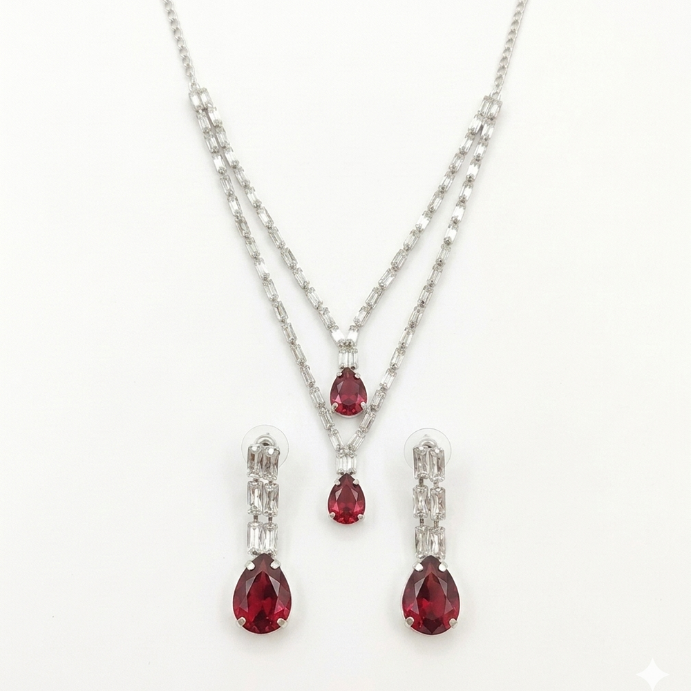 Urthn Silver Plated Sparkling Crystal Stone Necklace Set(Pack of 3)