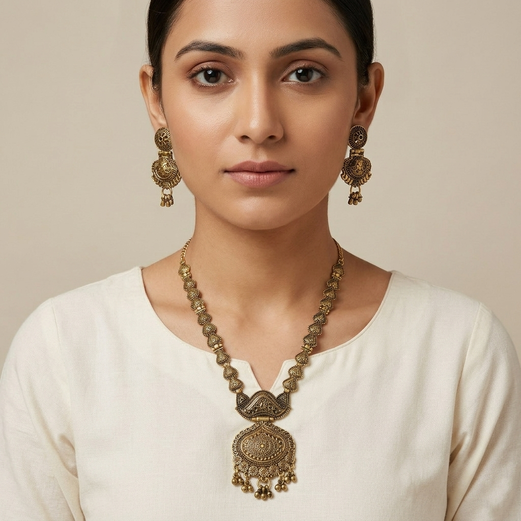 Urthn South Indian Style Antique Gold Plated Pearl Necklace Set (Pack of 6)