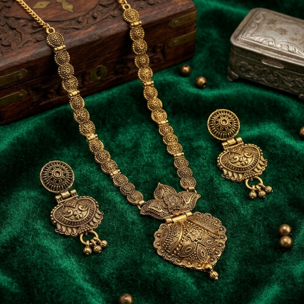 Urthn South Indian Style Antique Gold Plated Pearl Necklace Set (Pack of 6)