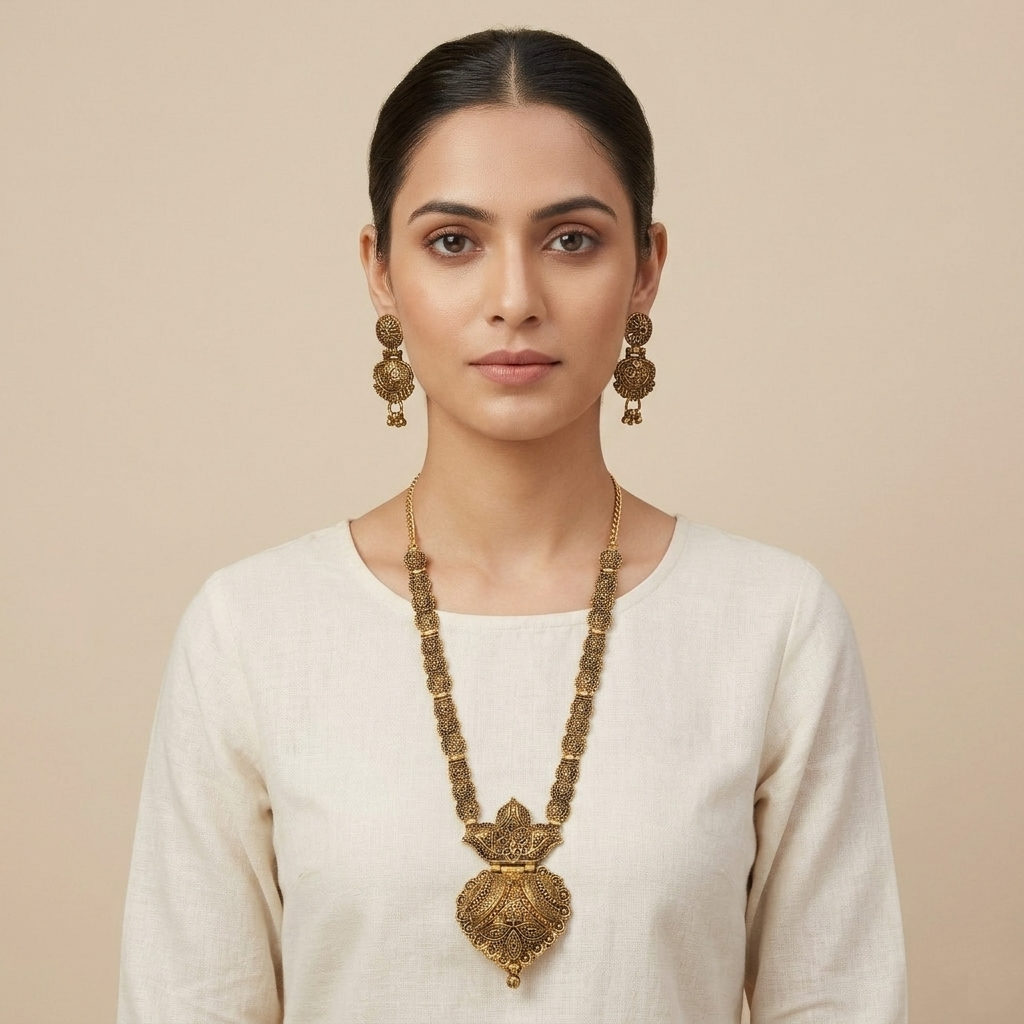 Urthn South Indian Style Antique Gold Plated Pearl Necklace Set (Pack of 6)