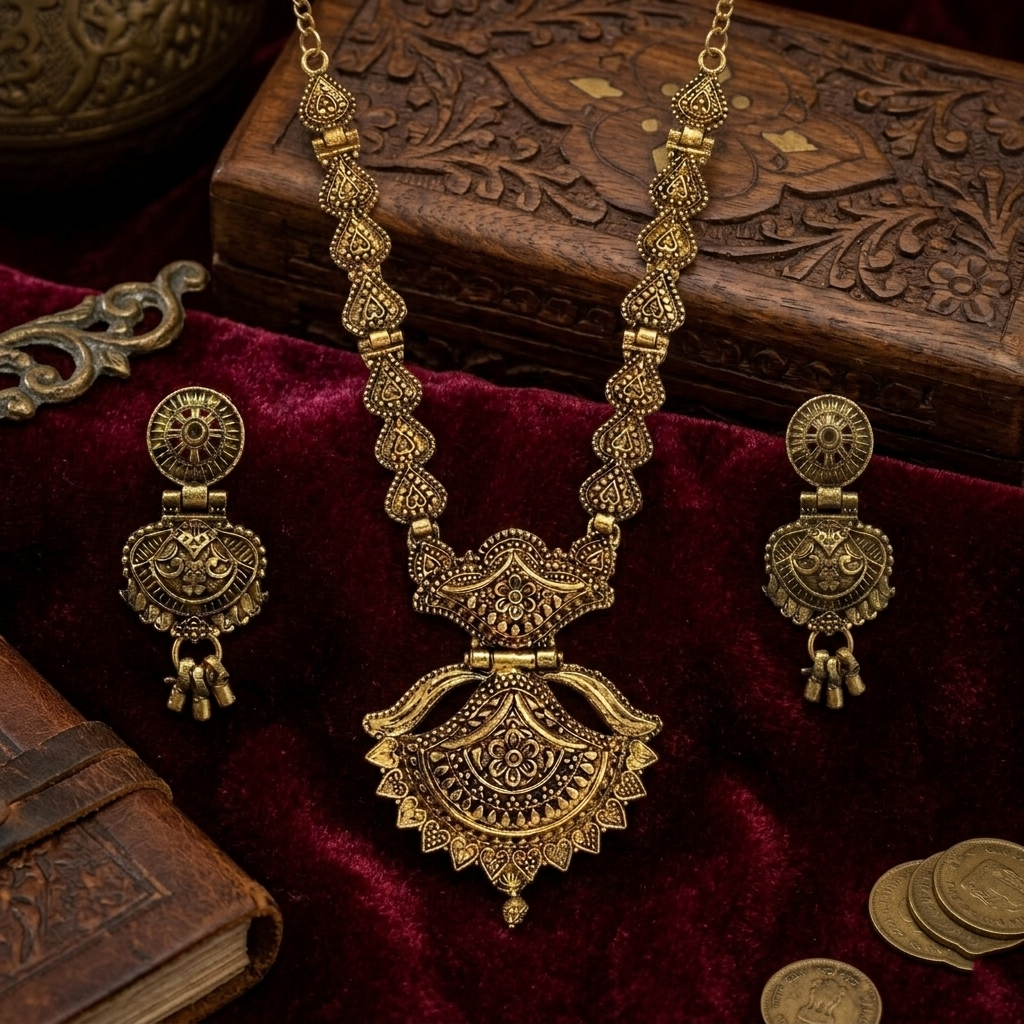 Urthn South Indian Style Antique Gold Plated Pearl Necklace Set (Pack of 6)