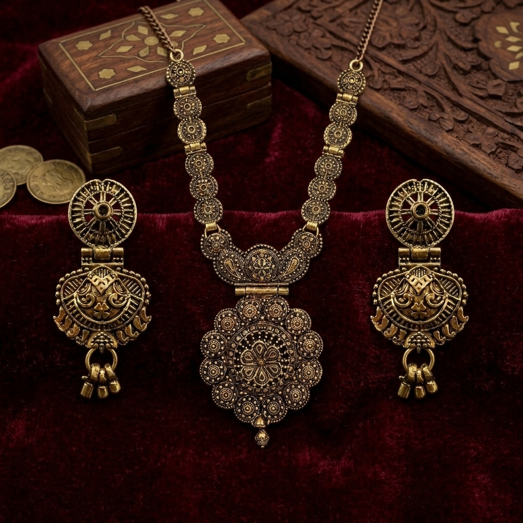Urthn South Indian Style Antique Gold Plated Pearl Necklace Set (Pack of 6)